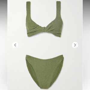 HUNZA G Juno twist front bikini in metallic moss